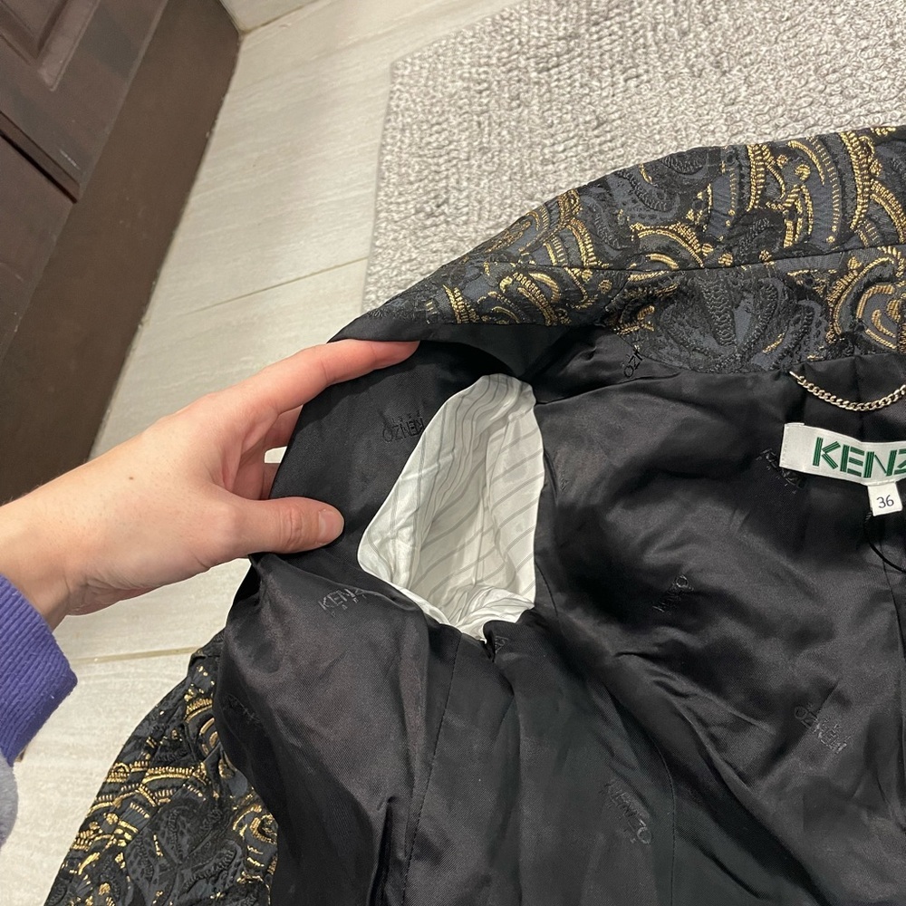 Vintage KENZO Paris Black & Gold Jacquard Brocade Blazer – EU 36 - Picture 7 of 8